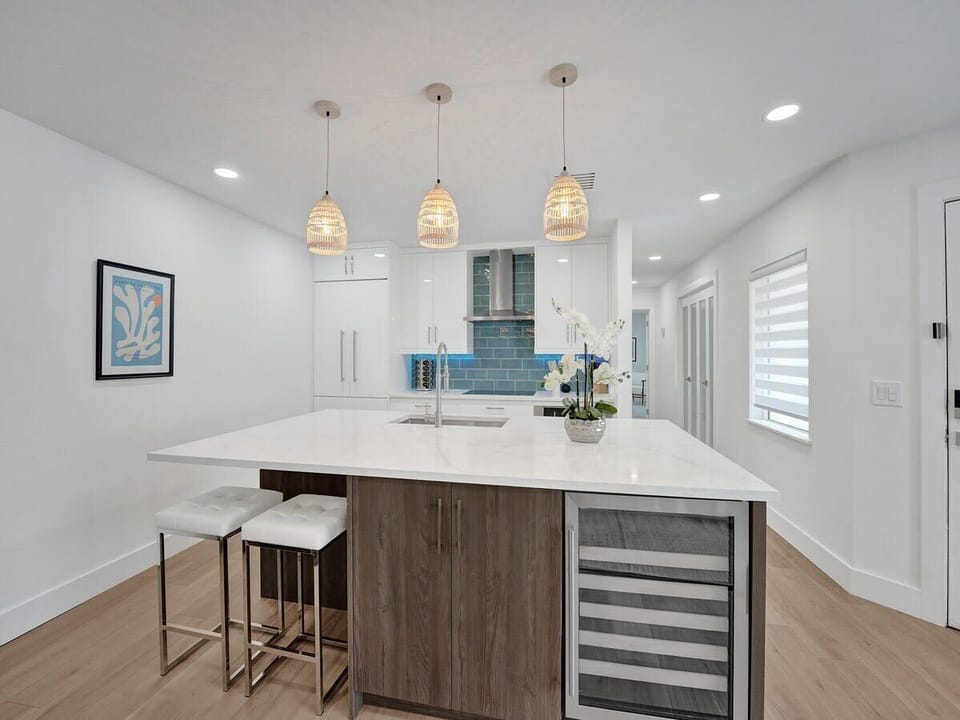 Kitchen is complete with kitchen wares and has brand new built-in designer appliances