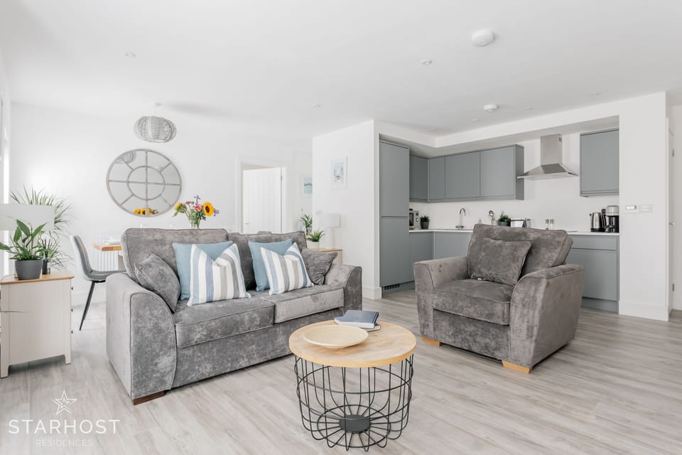 The layout for this two-bedroom apartment is cohesive & welcoming
