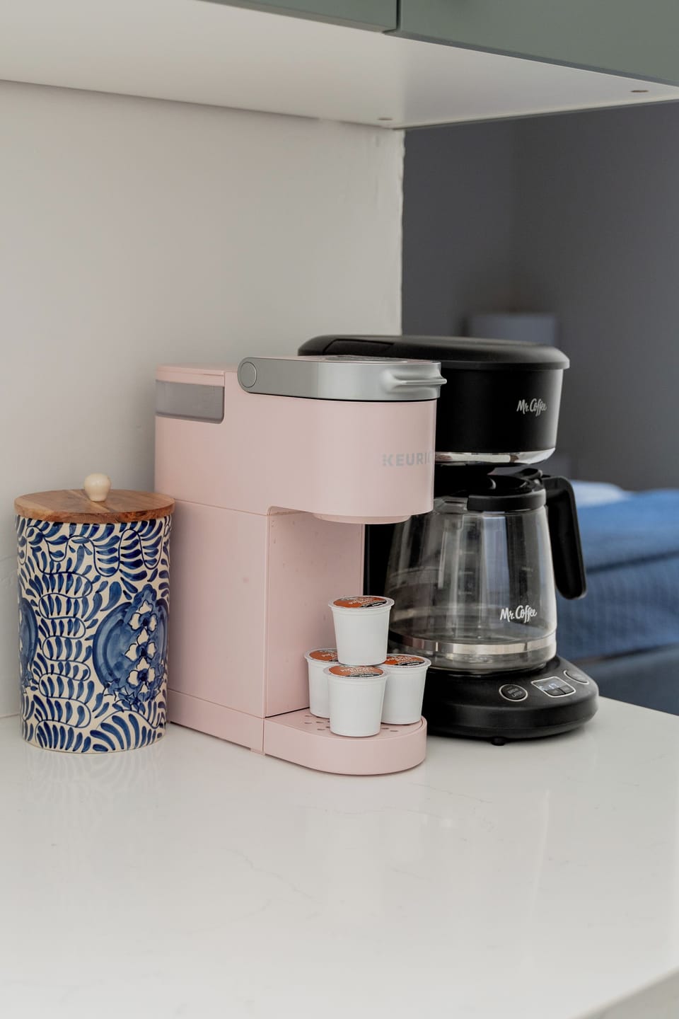 Keurig & Drip coffee machines available for your preference as well as name-brand pods and creamer