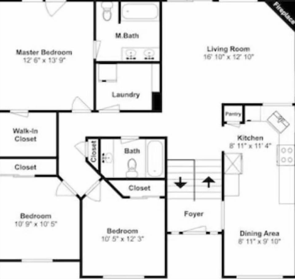 Floor Plan of the Split level home. 3 bedroom upstairs and 3 bedrooms downstairs