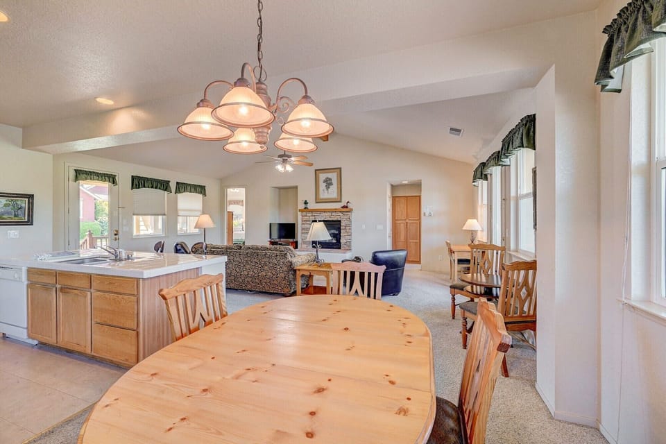 Dining area overlooks pond