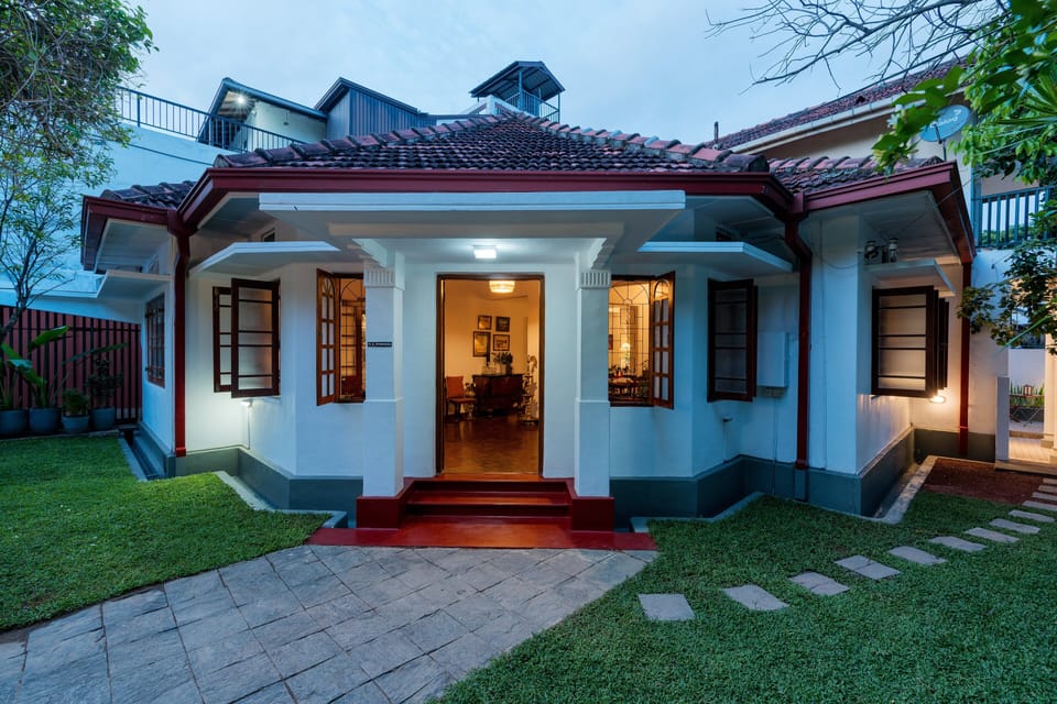 House main entrance and frontage with garden