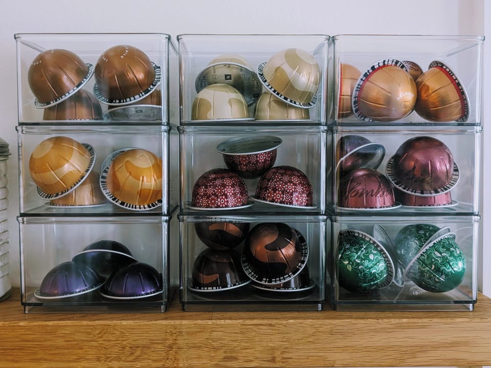 We offer a rotating selection of nine Nespresso flavors to choose from, including one decaf option