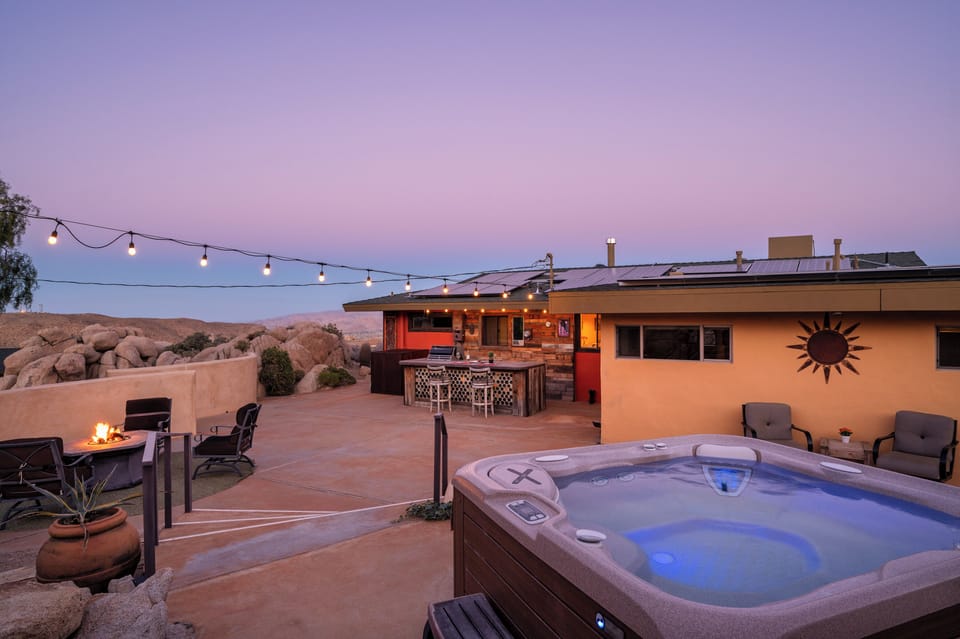 Courtyard with fire table, BBQ and hot tub