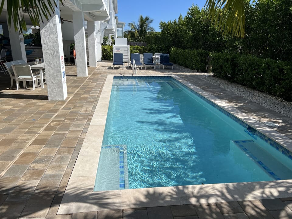 Large Saltwater Pool with built in seating on both ends