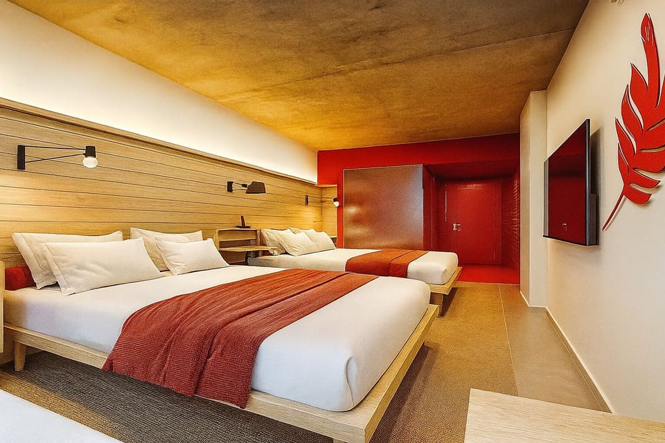 Stretch out together in a spacious room with bold design.