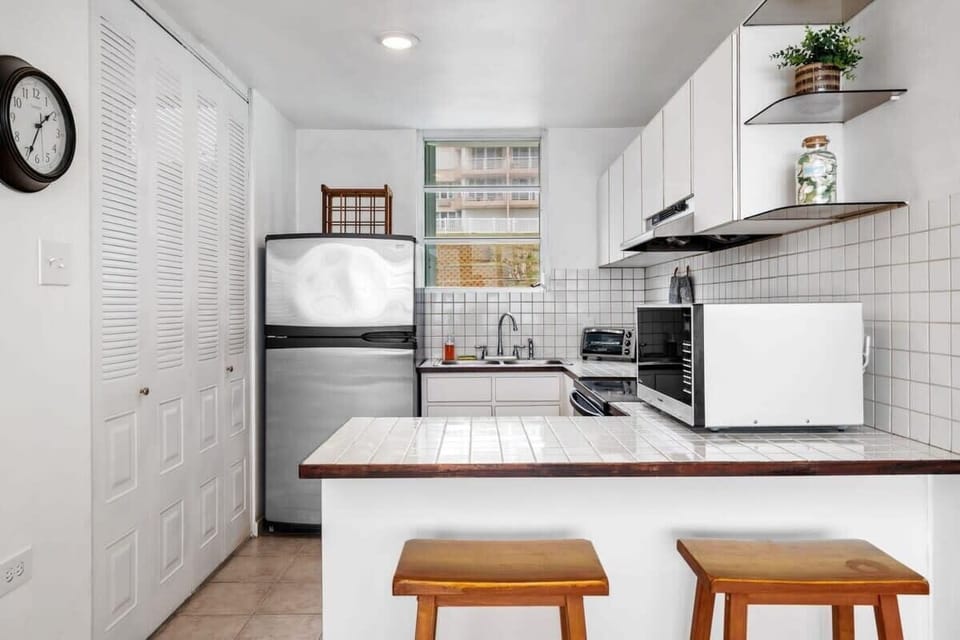 The simple but fully equipped kitchen at Faro Penthouse