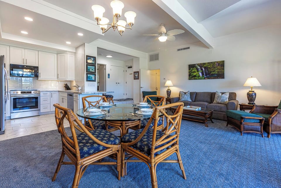 Dining space for four, ideal for takeout or home-cooked meals.