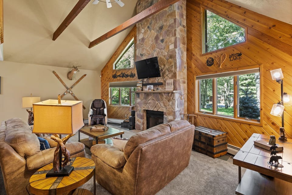 Relax in our cozy sunken living room, with our zero gravity massage chair!