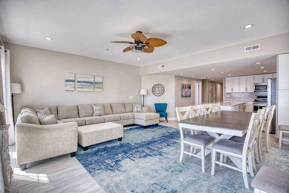 Living Room and Dining Room Table with Kitchen view