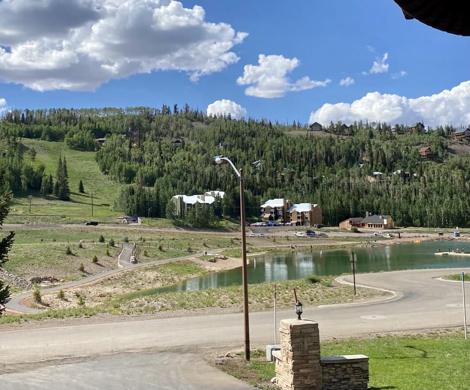 View from MarzHaus front door, the pond and park are steps away