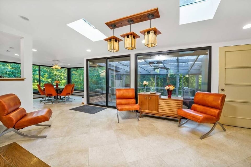 Third living room with Frank Lloyd Wright inspired chandelier made by local artist