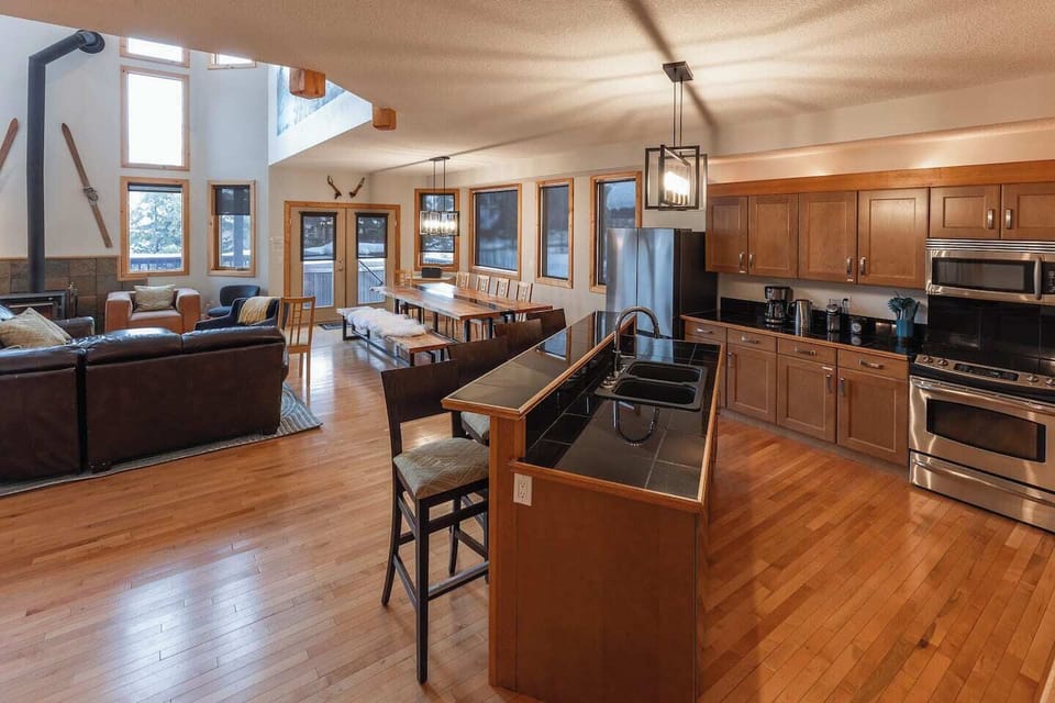 Kitchen with 4-seat island. 