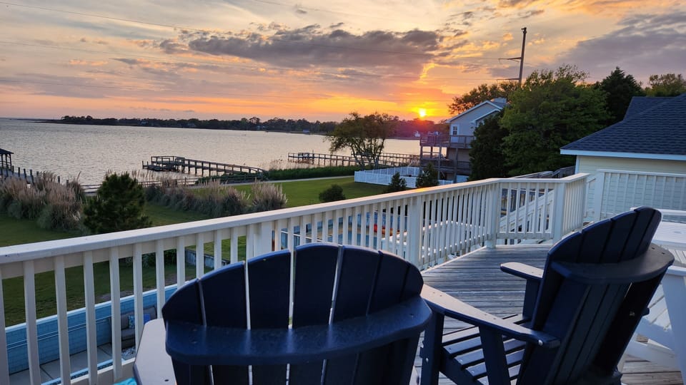 View from the top deck overlooking the Sound at sunset.