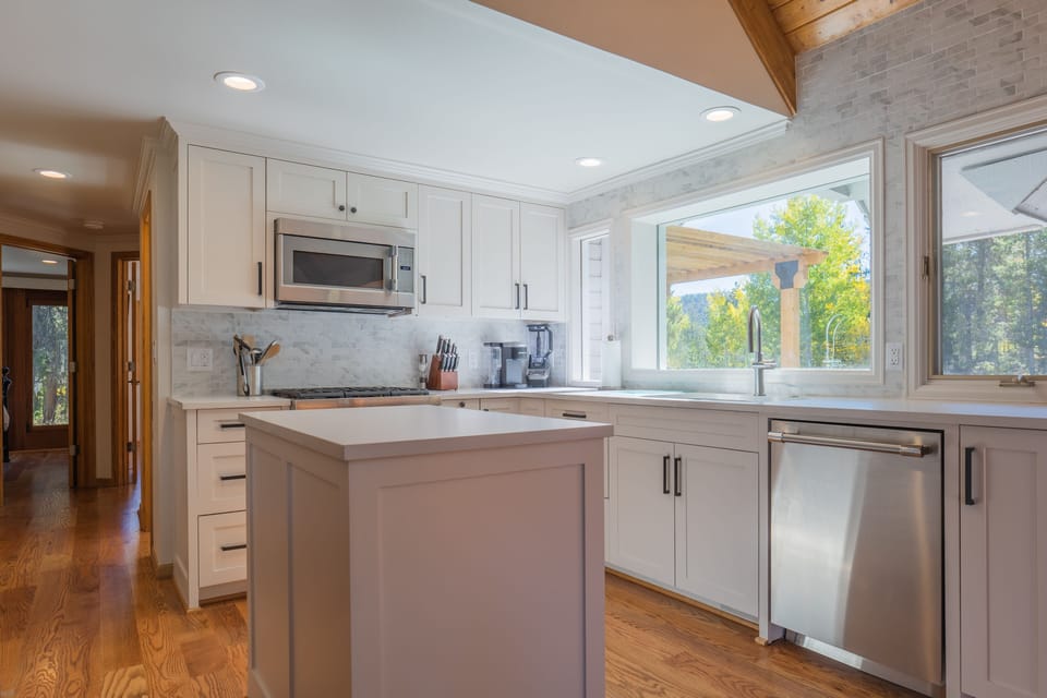 Modern kitchen with luxury appliances and wine refrigerator