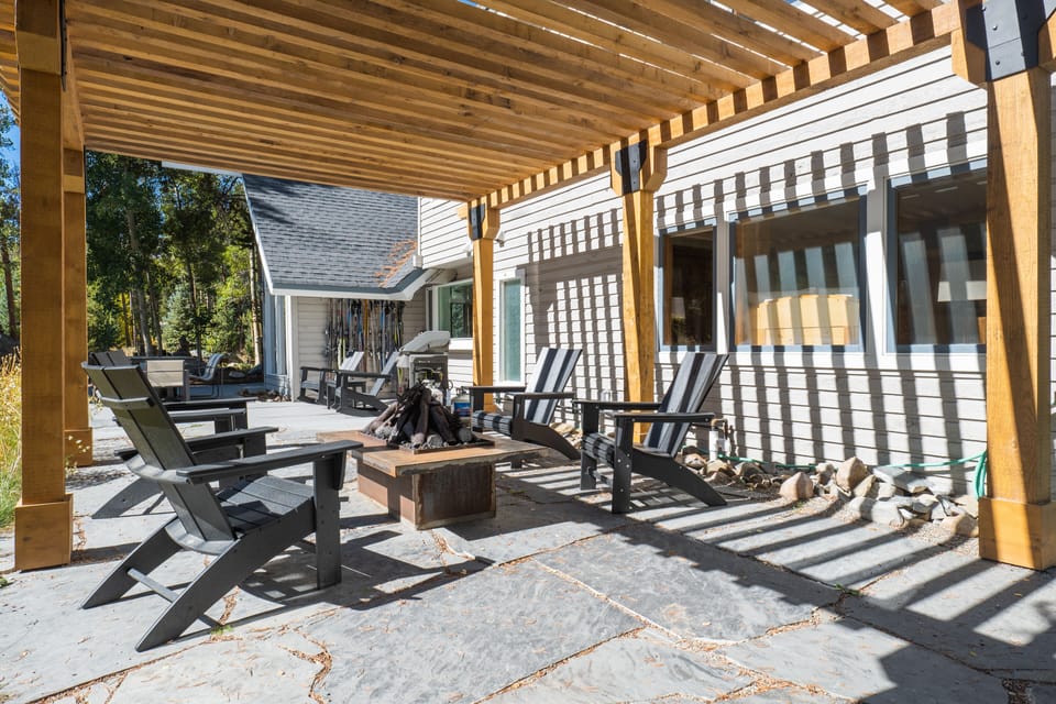 The gas fire pit area is perfect in the summer or winter 