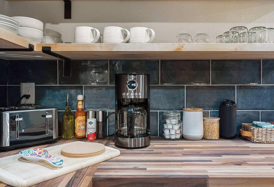 Coffee in the PNW is a must and we provide fresh, French Roast coffee beans, creamer, and sugar. For the tea drinkers, there are options for you, too. :)