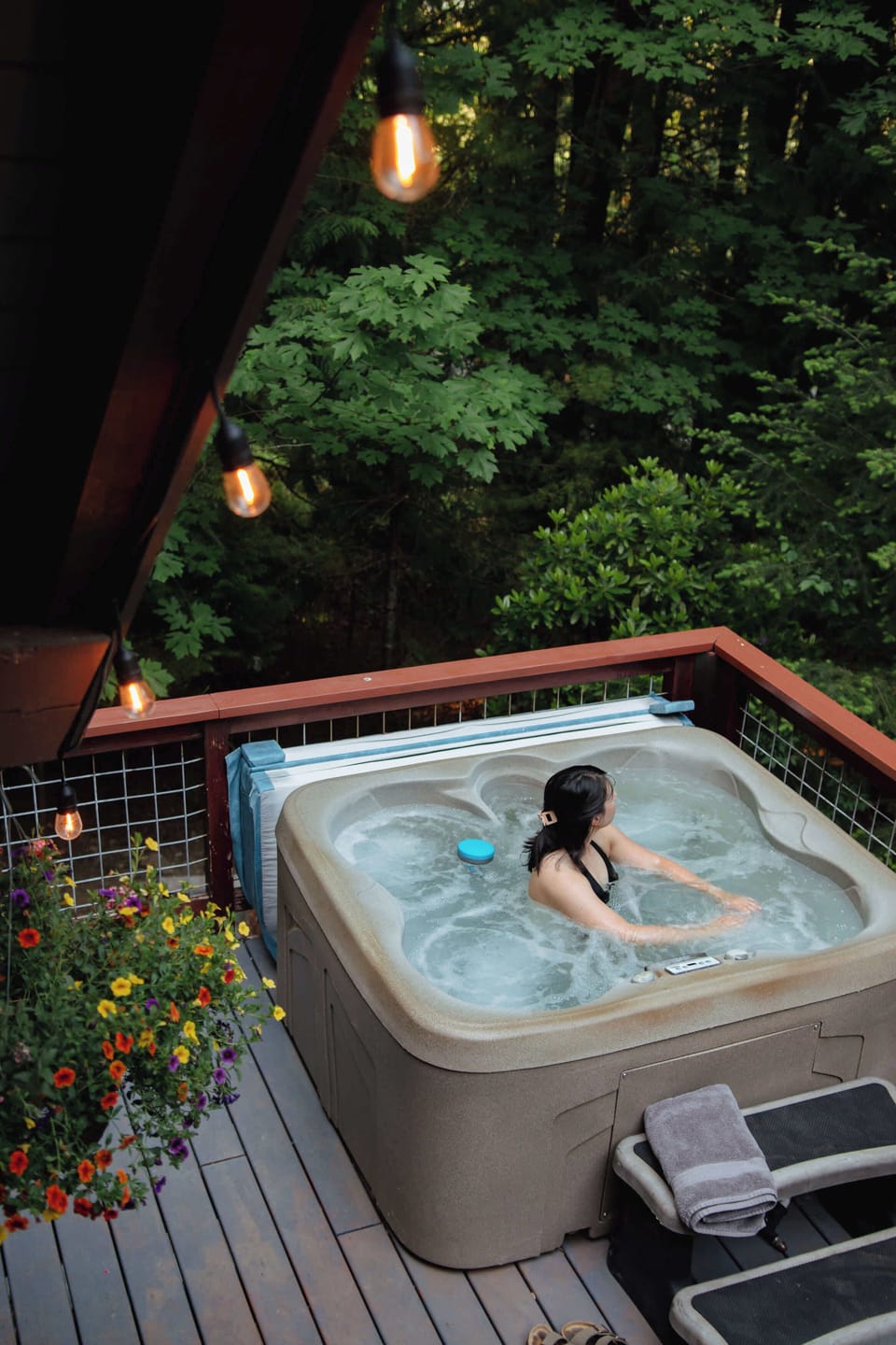 After a day of exploring the beautiful Pacific Northwest by foot, bike, or skis, nothing feels better than a soak in the hot tub under the stars. :)