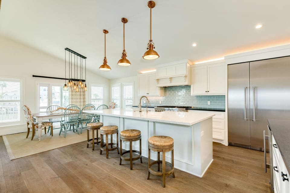 Adjacent open kitchen and dining area