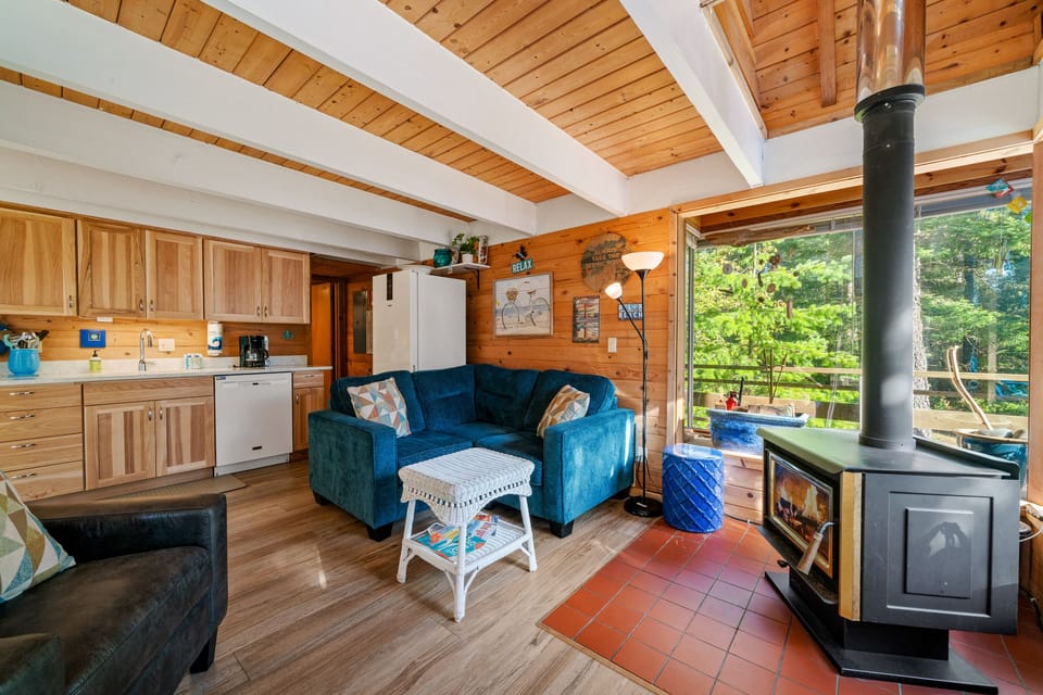 Living room with wood stove