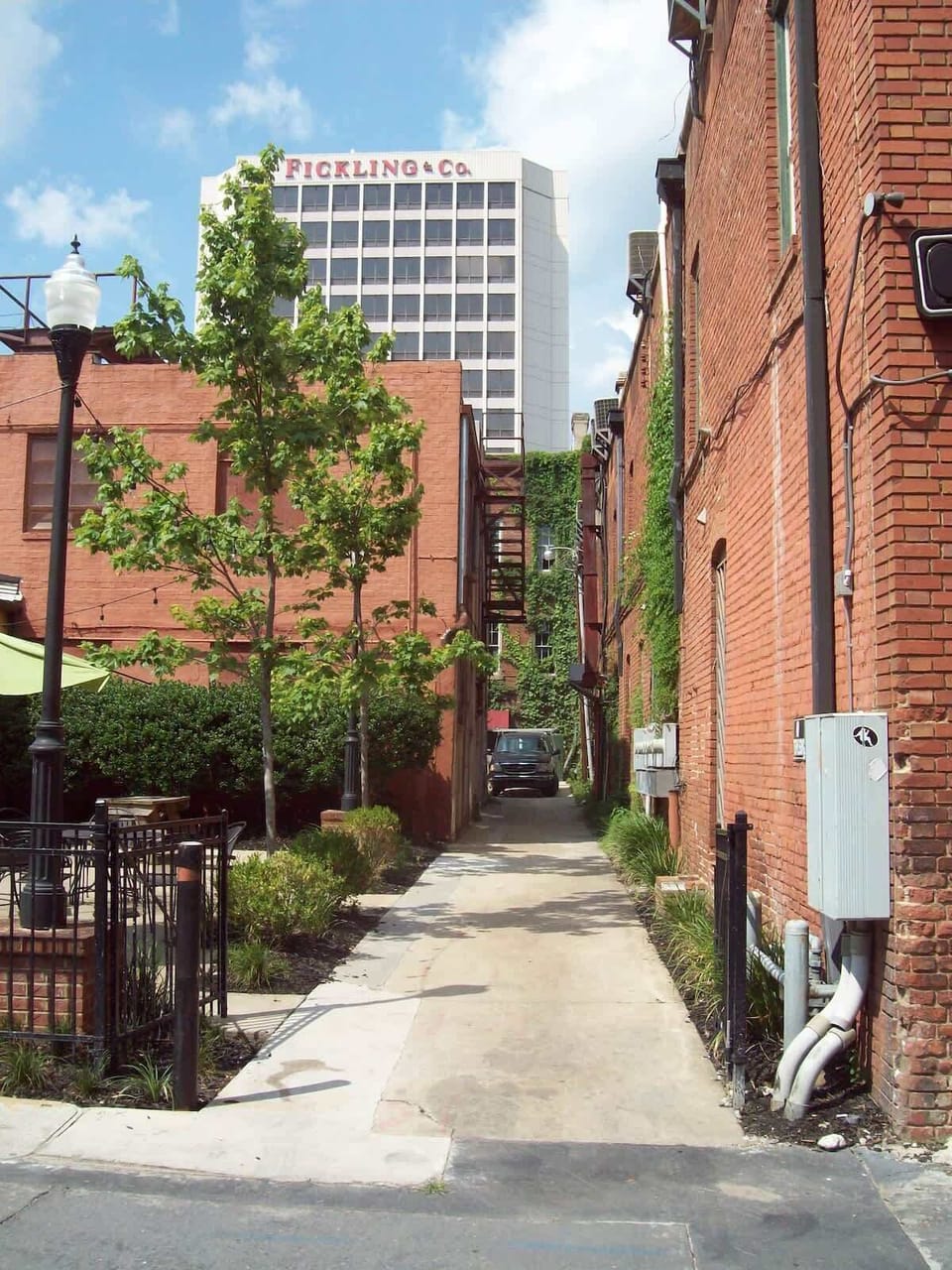 Narrow Alley to Rear of Building
Between Rear Patio of Fatty's Pizza and Ninja Japanese Restaurant