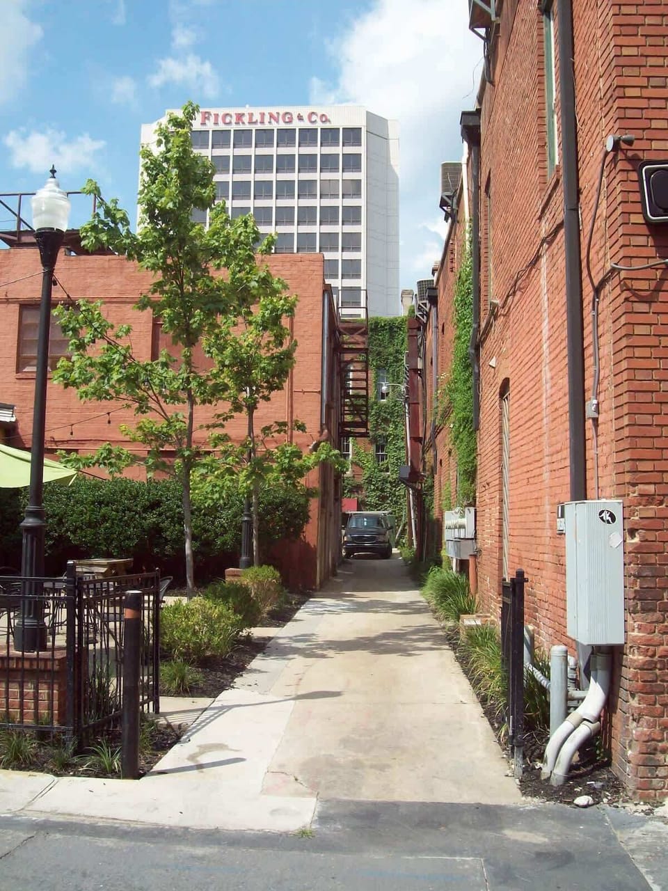 Narrow Alley to Rear of Building
Between Rear Patio of Fatty's Pizza and Ninja Japanese Restaurant