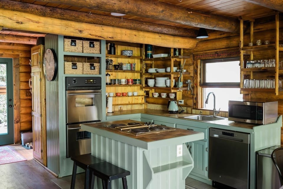 Indoors, Kitchen, Hardwood, Stained Wood, Microwave