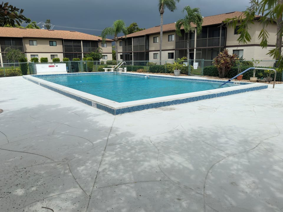 One of the two community pools