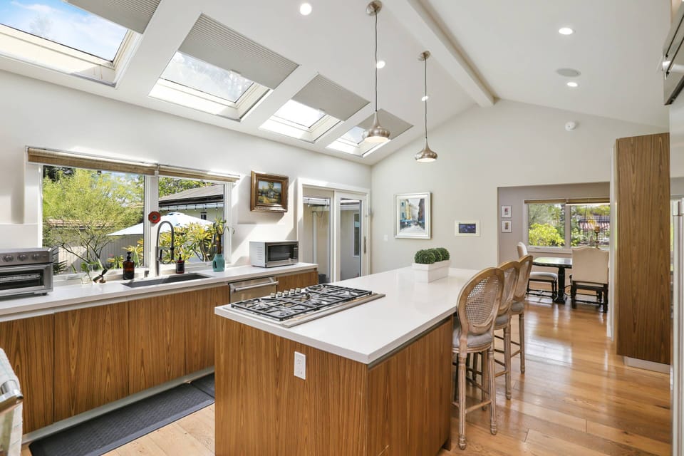 Just outside the windows is the pool.  There is counter space for a quick meal in the morning