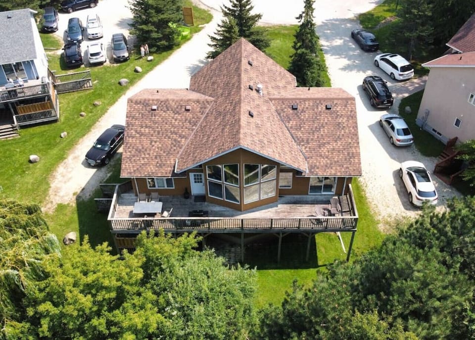 Arial view of the chalet from behind