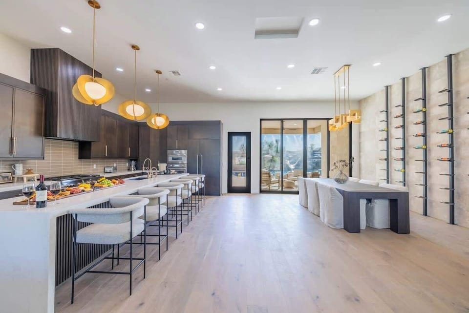 Chef’s kitchen with top-of-the-line appliances and a spacious layout.