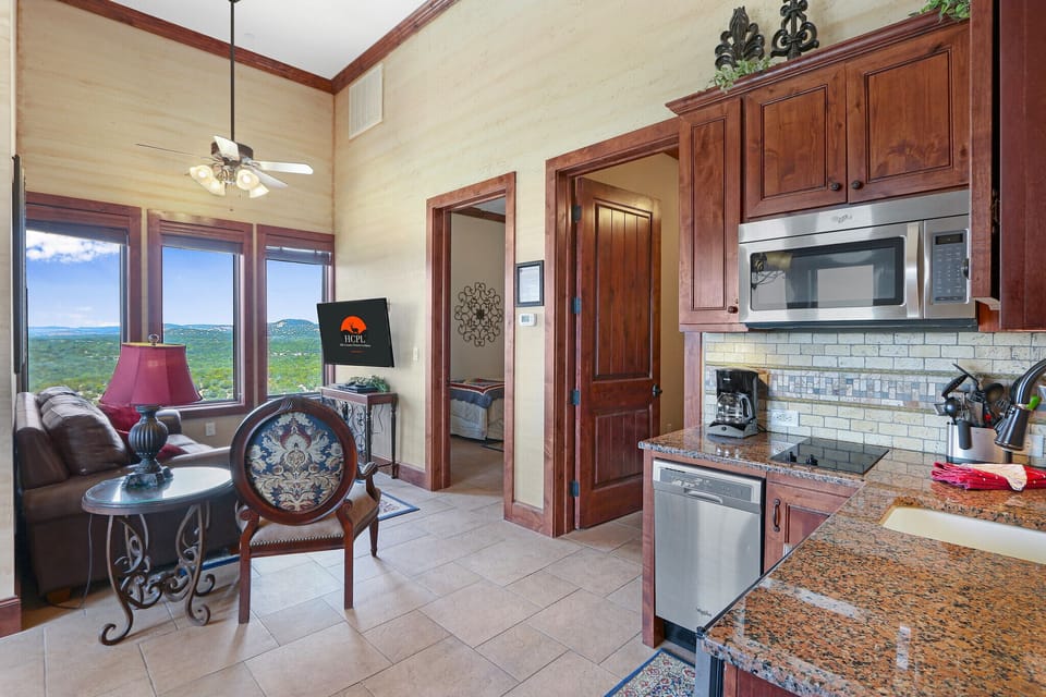 Entrance to the suite is up the elevator on the second floor