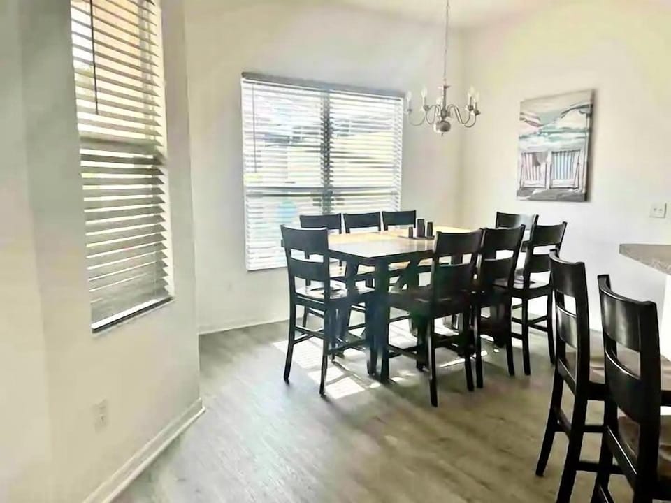 A dining space just off the kitchen area