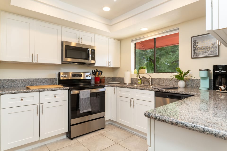 All new stainless appliances, plenty of counter space and cabinets for the chef.