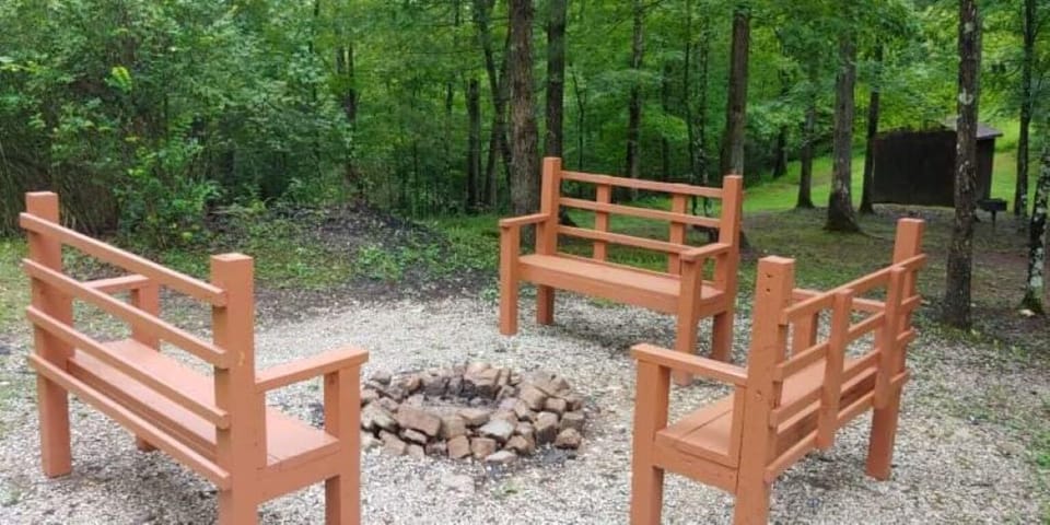 Campfire Pit &amp; Bench seating with room for all.