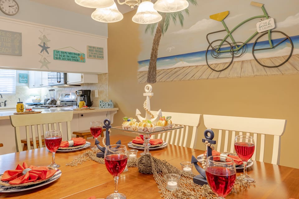 6 top table. Plenty of space to share a wonderful meal after a long day at the beach.