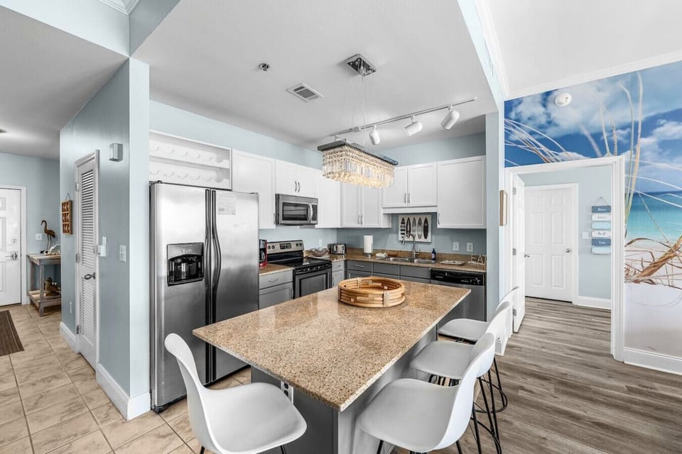 Fully Stocked Kitchen with Ocean Views, Stainless Steel Appliances, Island Bar Seating, Drip Coffee Maker and Keurig Coffee Machine