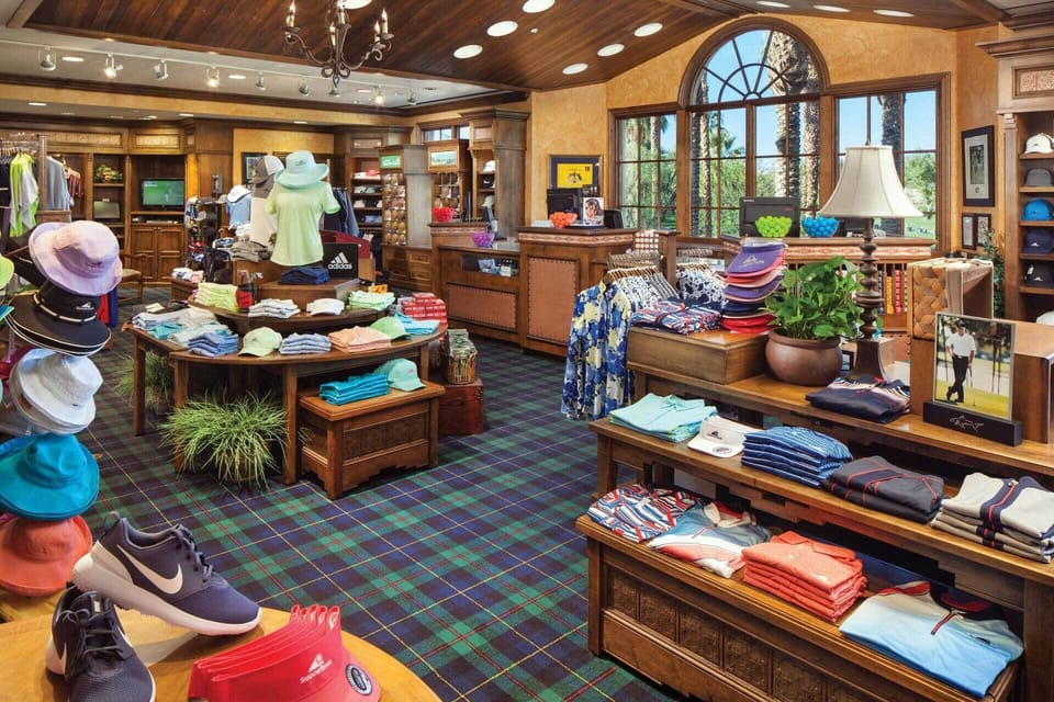 Golf shop has everything from clothes to golf clubs for you.