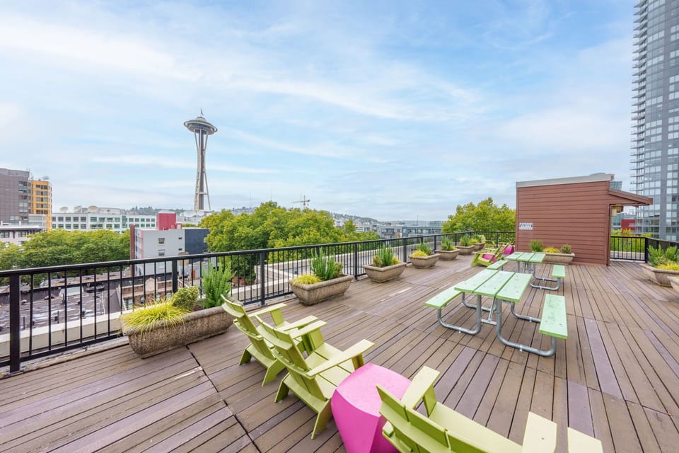 Our rooftop patio with stunning views of the iconic Space Needle.