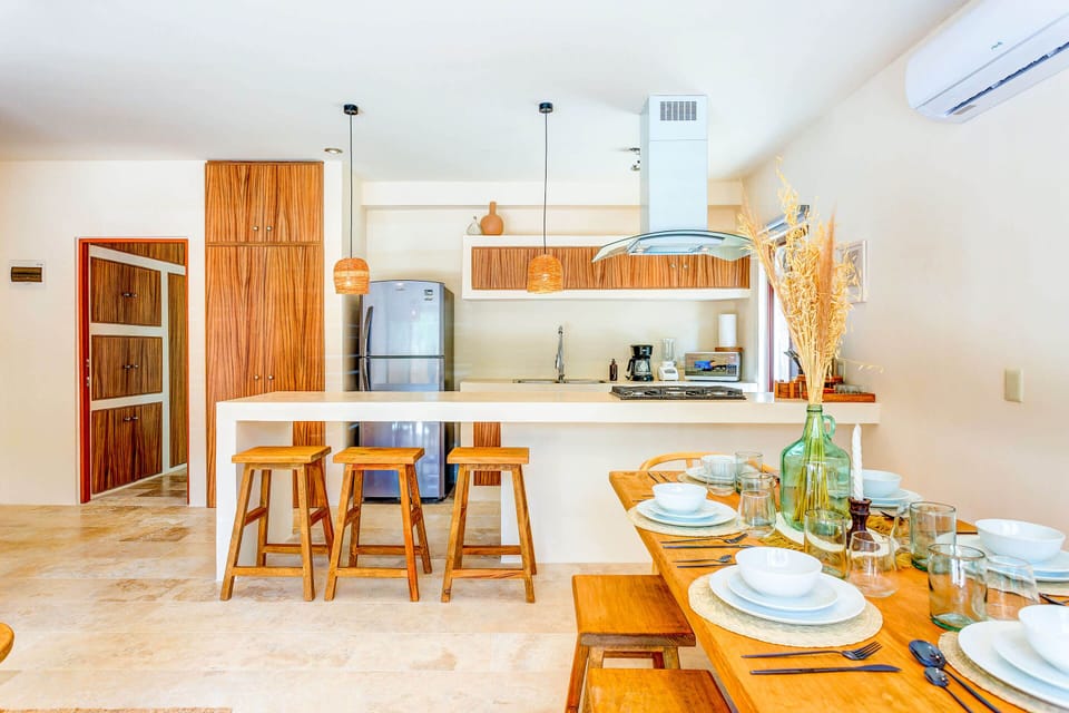 A fully-equipped kitchen designed with high-end appliances