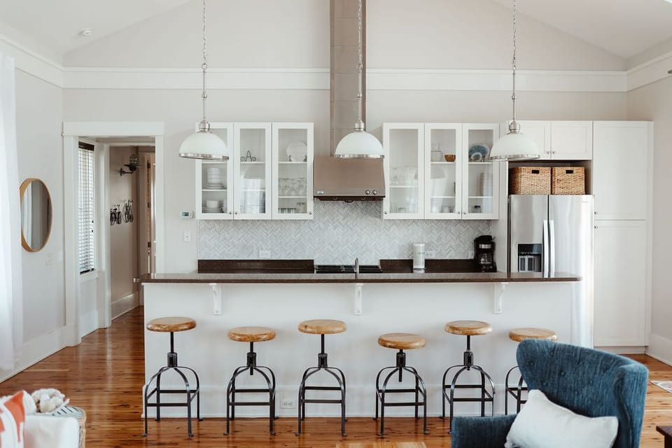 Kitchen with plenty of seating at bar