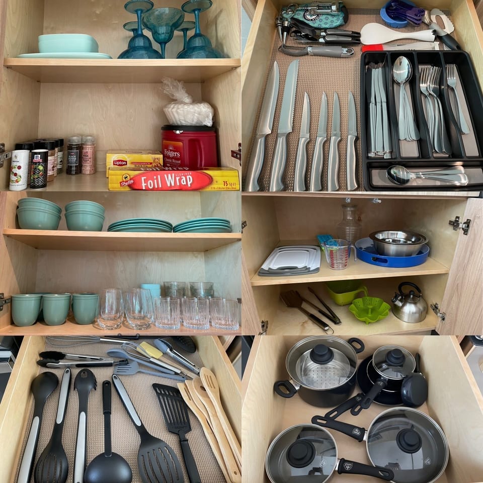 Fully stocked kitchen.