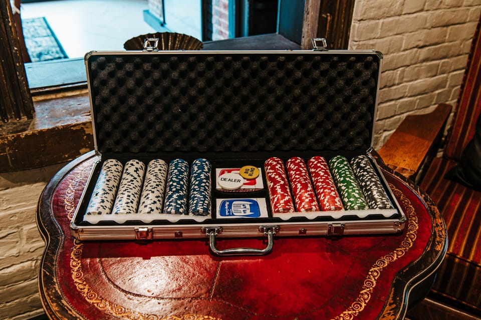 Poker set and high end mat available for your game night after the bourbon trail