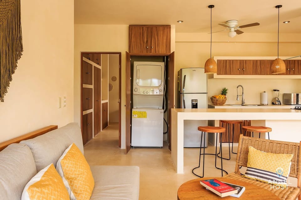There's a washer and dryer for ultra convenience