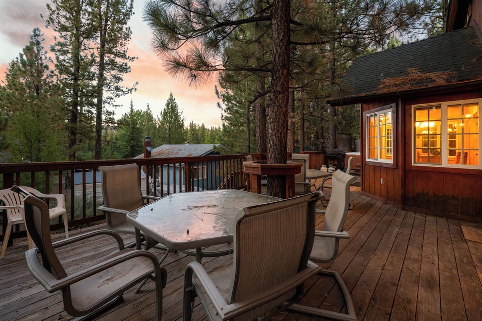 Back patio - Back patio with Private Hot Tub, dining area, and views of trees