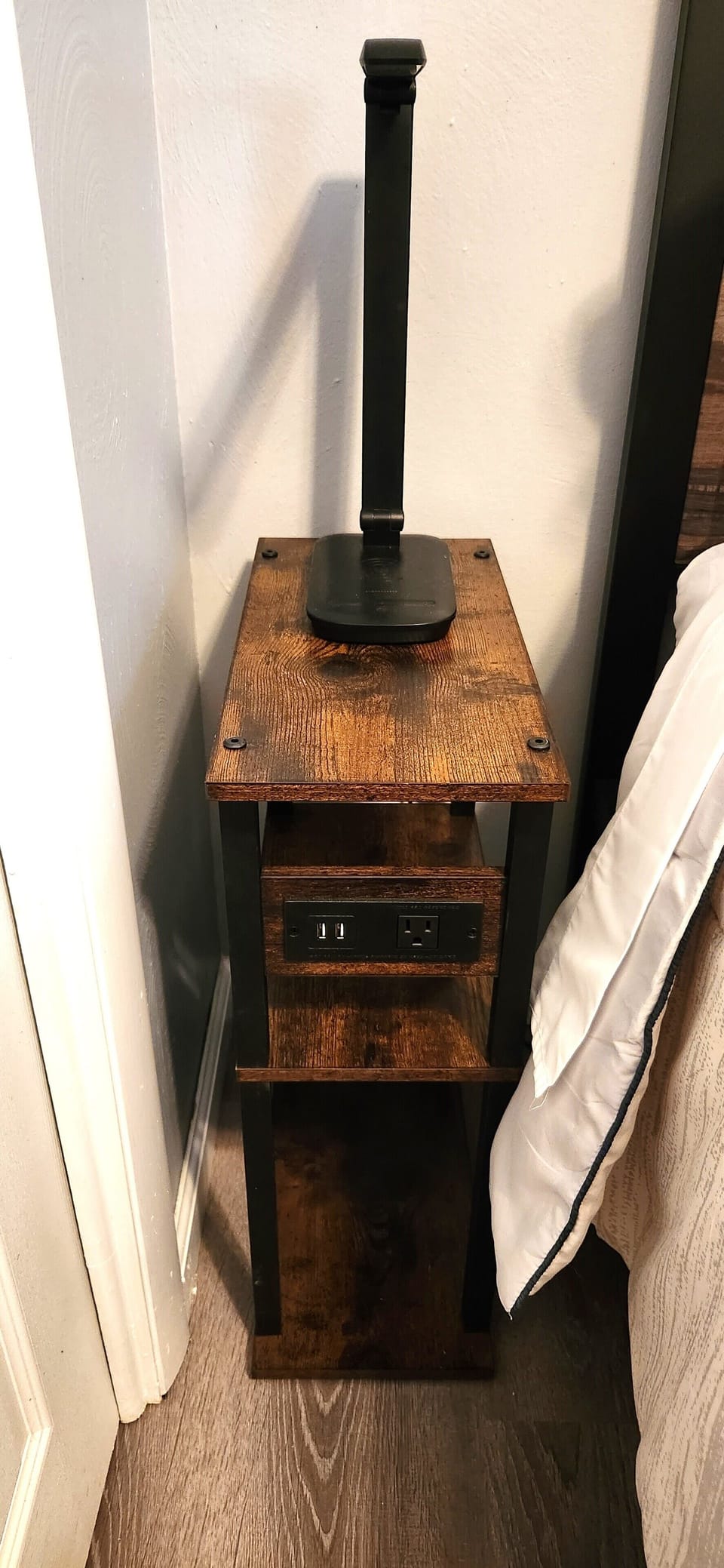 Nightstands have USB ports and regular outlets