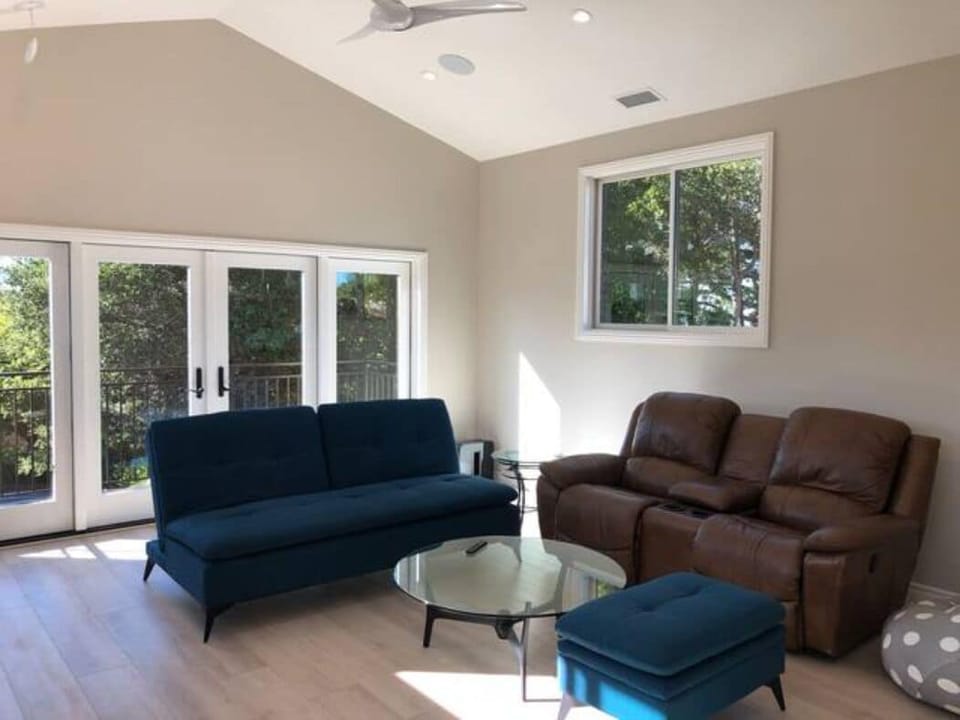 Futon bed and lounge chairs