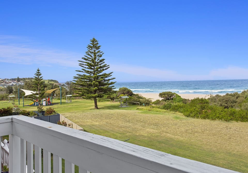 Outlook from timber balcony. Watch the waves roll in or the morning surfers.