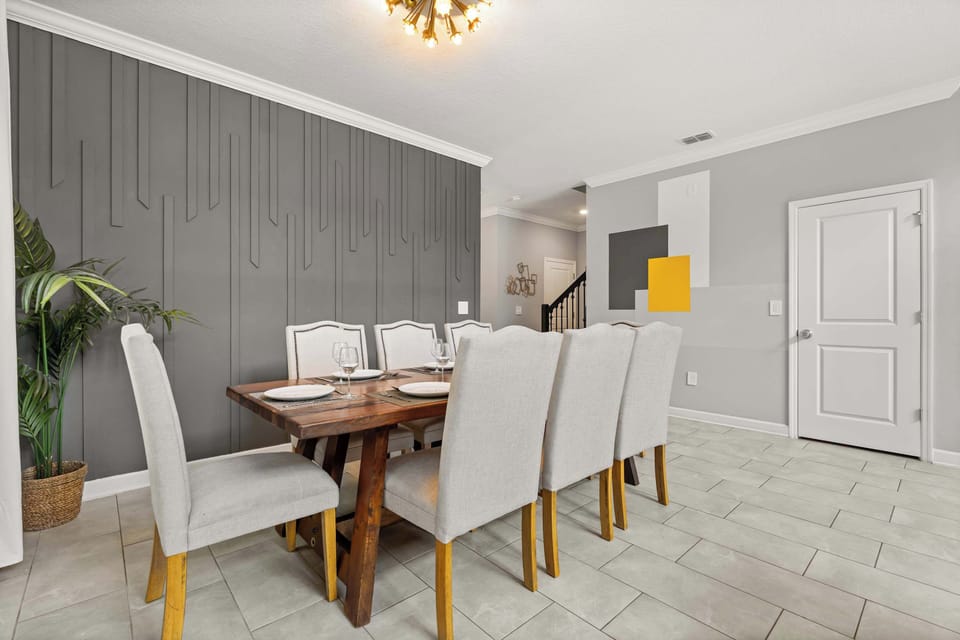 Stylish dining area with seating for the whole group to share meals together.