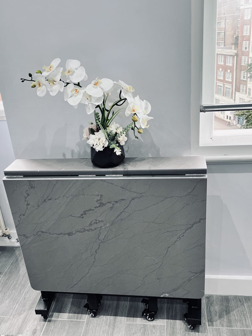 Natural slate extendable table.